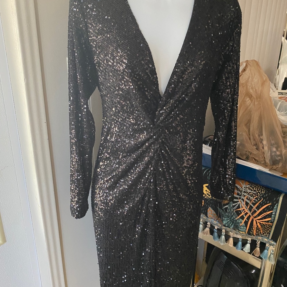 MATERNITY BLACK SEQUIN DRESS BY SERAPHINE LUXE SIZE US 8